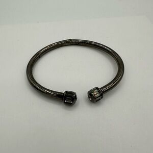 Henri Bendel Gunmetal Deco Petite Rhinestone Logo Cuff Open Bracelet